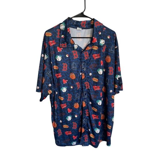 Boston Red Sox Mens Multicolor Graphic Print Hawaiian Button Up Shirt Size XL - Picture 1 of 12